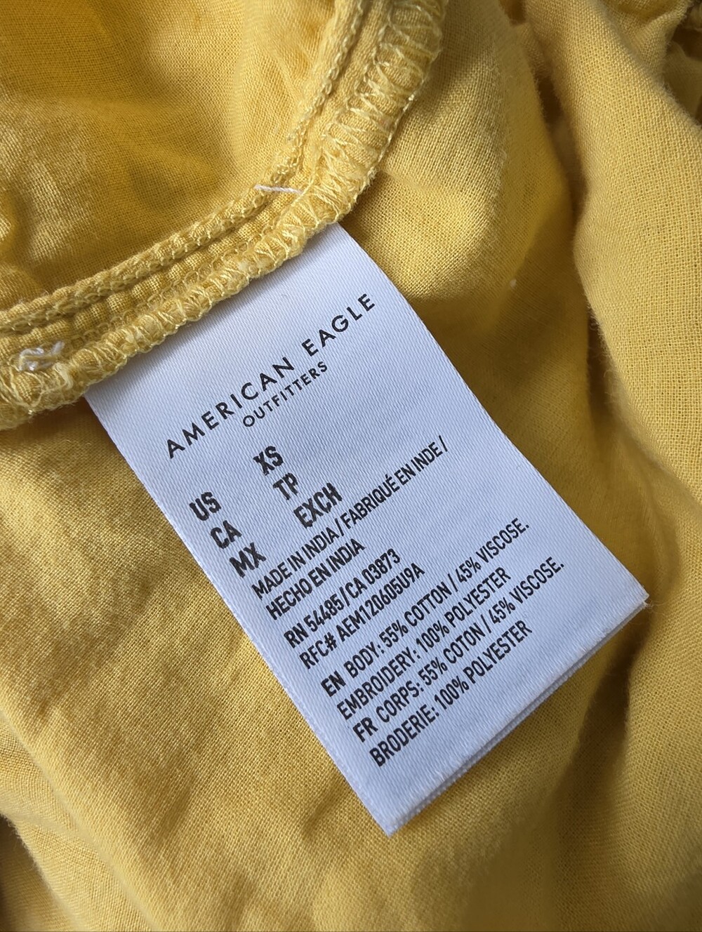 American Eagle Crop Top Yellow Eyelet Embroidered Faux Button Front - Picture 4 of 4